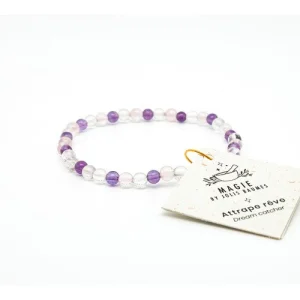 Jolis Baumes -- Bracelet attrape rêve améthyste, cristal et quartz