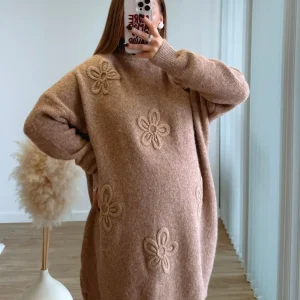 LALY - Robe pull de grossesse en maille à fleurs