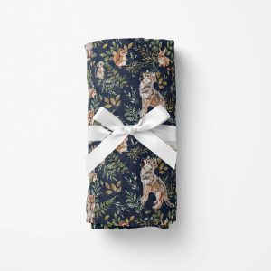 Couverture en mousseline de bambou | Loups de la forêt enchantée fond marine