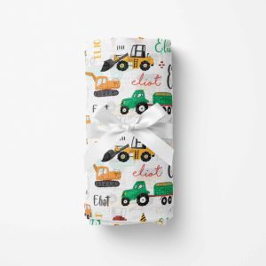 Couverture en mousseline de bambou | Machinerie et tracteurs verts prénom répétitif