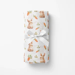 Couverture en mousseline de bambou | Lapins et carottes