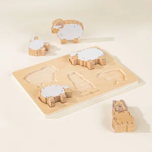 Set de 5 animaux de berger sur assiette en bois  - Coco Village