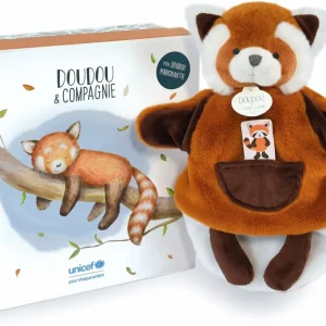 Doudou et Compagnie - Doudou marionnette - Panda roux - Marron - 25 cm - Jolie Boîte Cadeau - Bébé & Moi - Unicef -