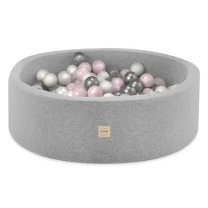 Piscine à balles - ronde 90x30 cm, gris clair, coton (+ 200 boules perle rose clair, argent, perle) -Plush Nest- Misioo