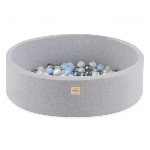 Piscine à balles - ronde 90x30 cm, gris clair en coton (+ 200 boules bleu clair, argent, perle) – Plush Nest