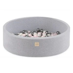 Piscine à balles - ronde 90x30 cm, gris clair en coton (+ 200 boules rose perle argent, perle) – Plush Nest