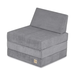Matelas Foldie large avec appui-tête - Velours côtelé gris premium - Plush Nest