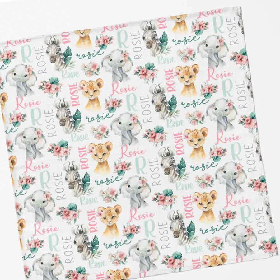 Couverture en mousseline de bambou | Floral Safari prénom répétitif – Image 5